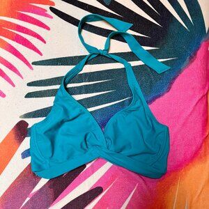 Athleta Tara Halter turquoise bikini top, size 36D/DD